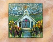 ORIGINAL Little Country Church Painting, Acrylic on Canvas, 5x5