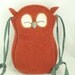Owl Bag Wool Messenger Bag Recycled Wool in Red Brown with Adjustable Leather Strap Linen Lining Eco Friendly Height 10"
