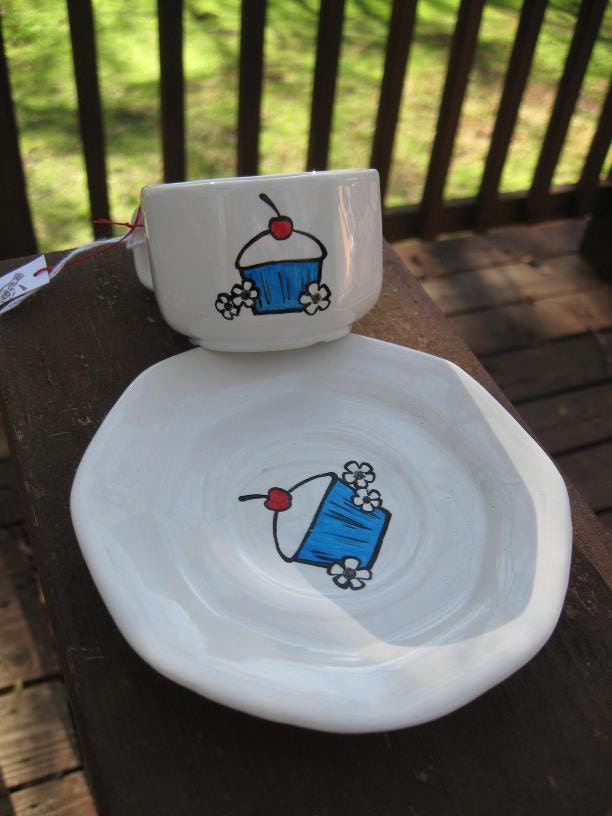Blue Cupcake Teacup and Saucer