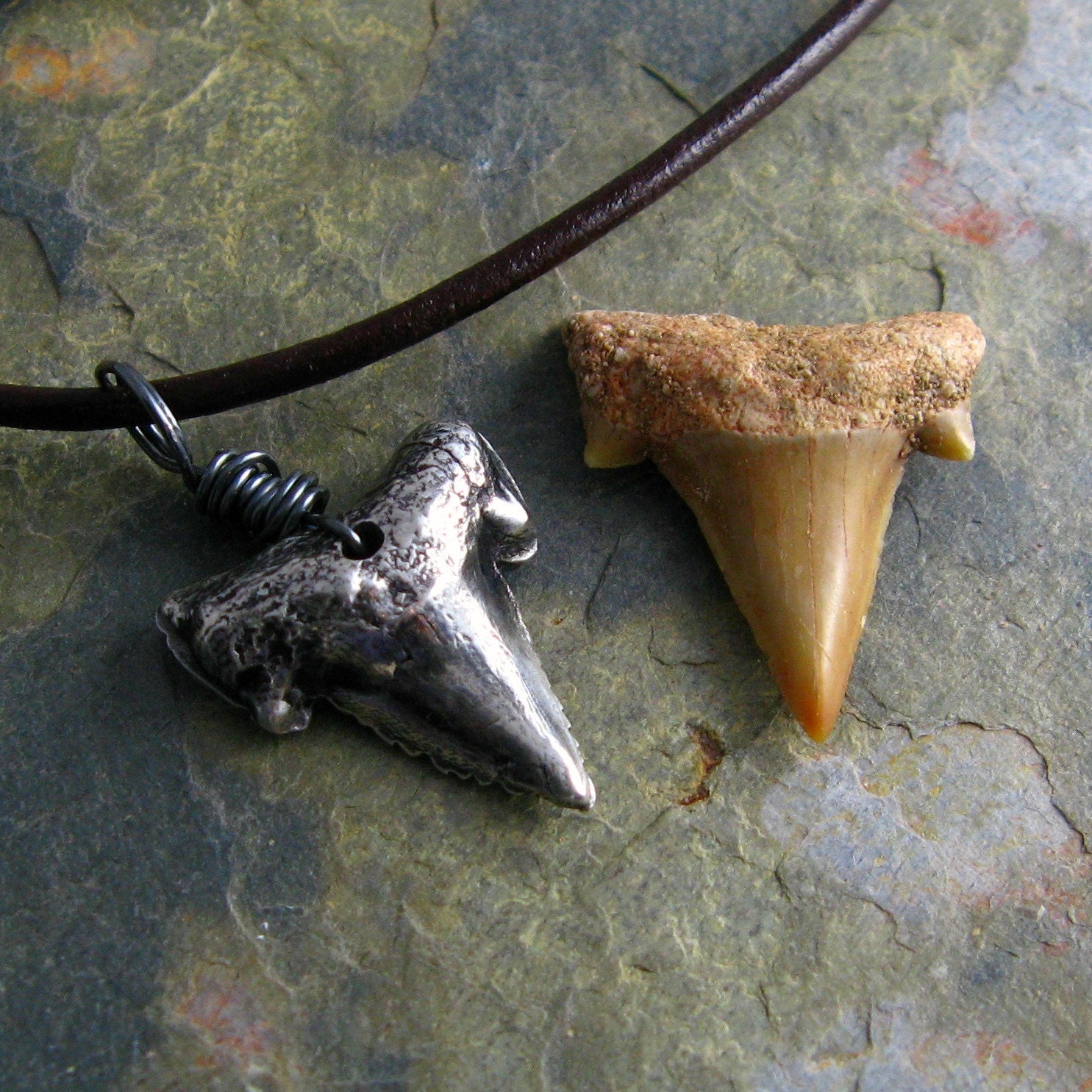 Shark Tooth Necklace Prehistoric Fossil Shark Tooth Necklace Silver Men's Necklace Rustic Unisex Necklace Shark Week Necklace - newhopebeading