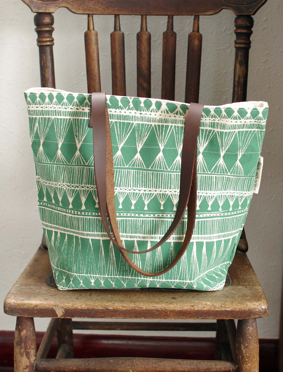 screen printed tote bag - Green Market Weave