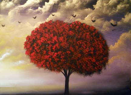 tree painting cloud painting metallic gold large landscape abstract 48 x 18