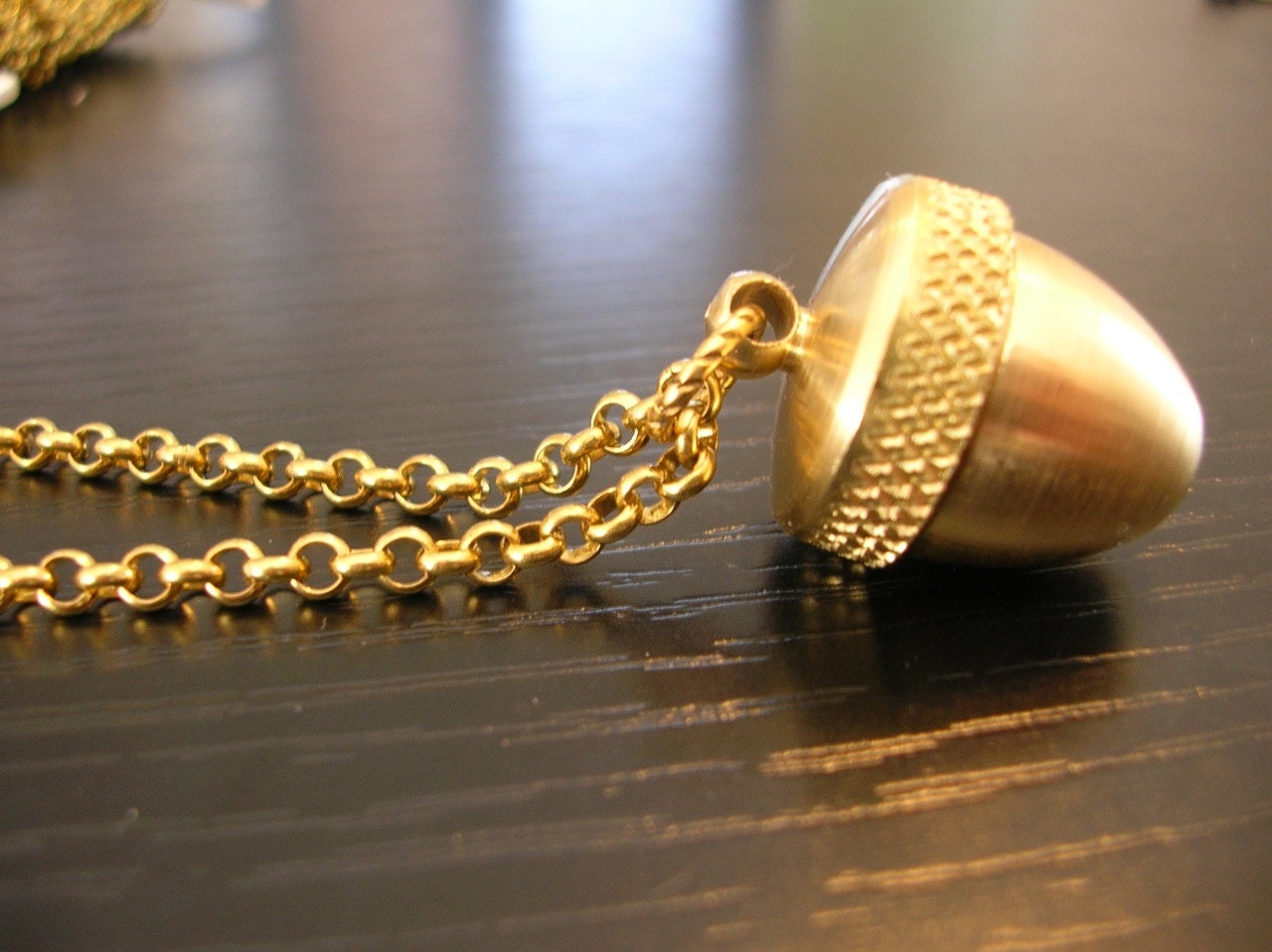 Fall in Love Golden Brass Acorn Locket