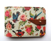Leather card case/ Oyster card holder - Birds & Roses