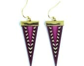 Leather earrings -  Purple tribal spike