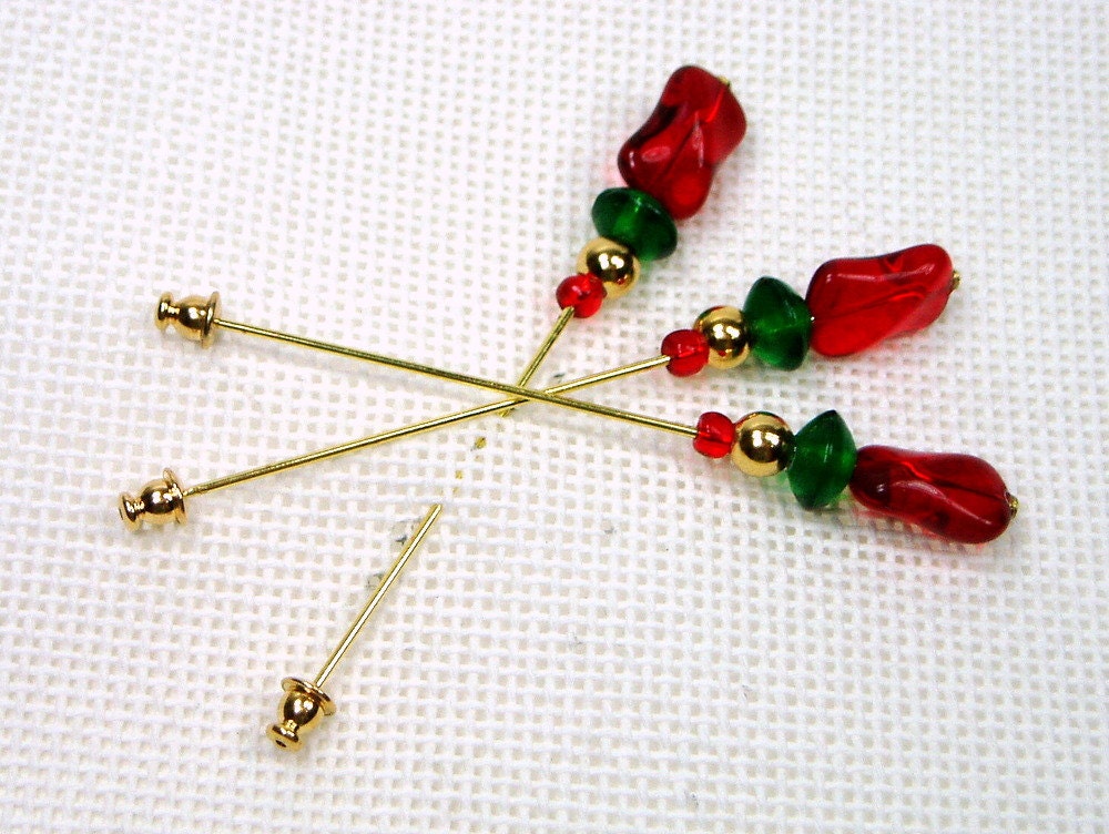 Counting Pins Needlepoint Marking Pins Red Green Gold Christmas