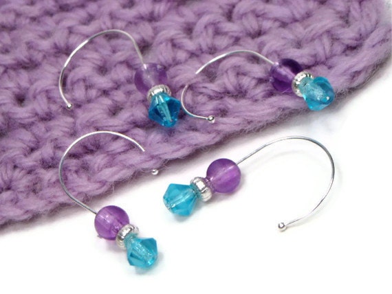 Crochet Stitch Markers Set, Removable, Snag Free, Beaded, DIY Crafts, Gift, Aqua, Lavender, Blue, TJBdesigns