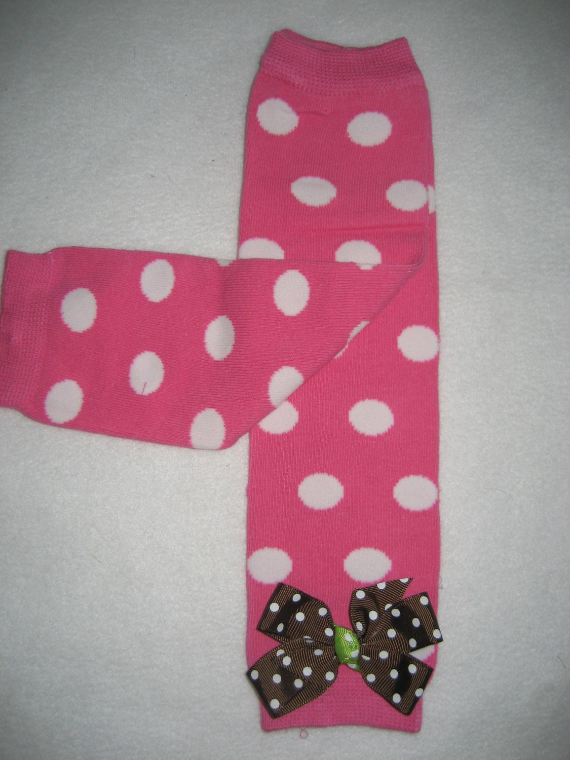 Boutique baby legwarmers Hot pink and white dot with bow NEWBORN to under 6 months old