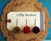 Set of three felt rosette hair pins - fall colors