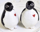 Penguin wedding cake topper - handmade wedding cake pair ceramic birds sculpture