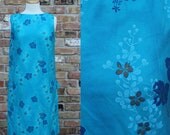 Vintage BLUE Royal Hawaiian Dress / Sleeveless / Shift Dress / Floral