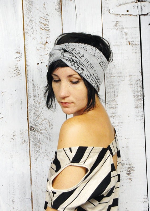 Giza Turban - Earwarmer Headband Turban Scarf - Native Tribal Hand Printed Jersey by Bark Decor