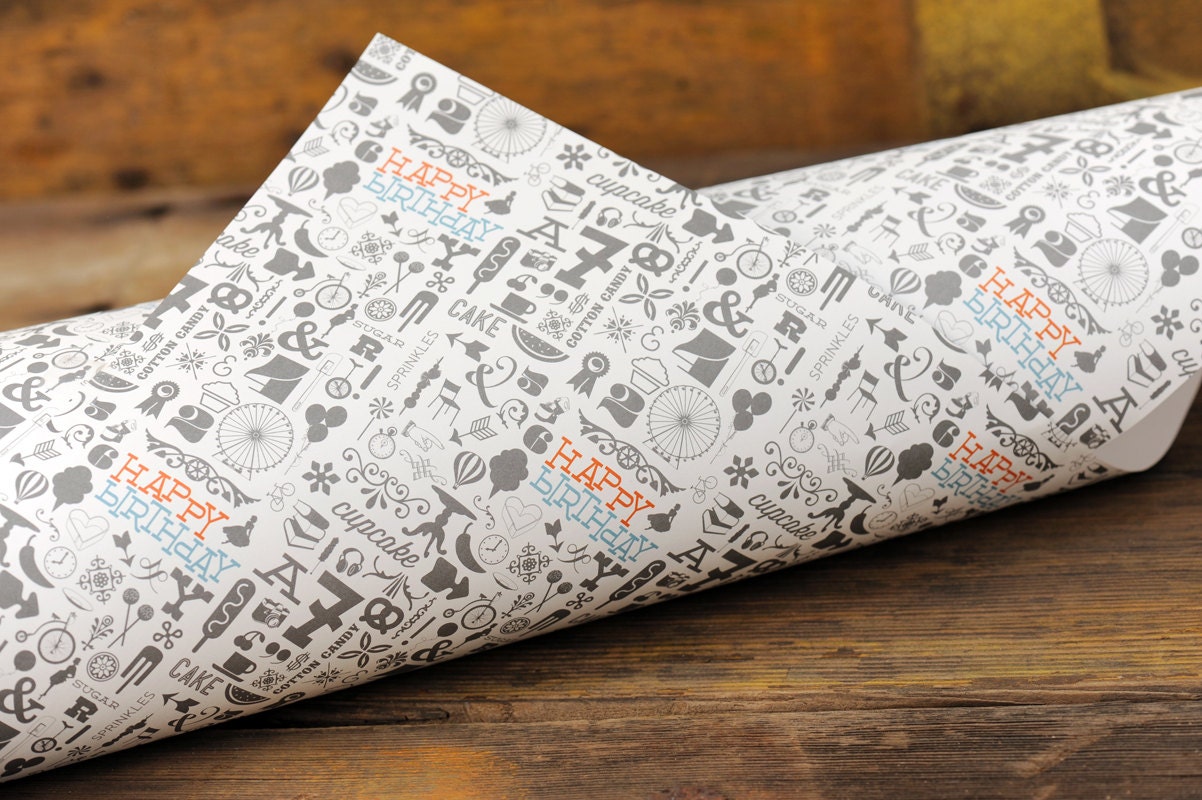 Gift Wrap Paper Happy Birthday - Collage Presents Candy