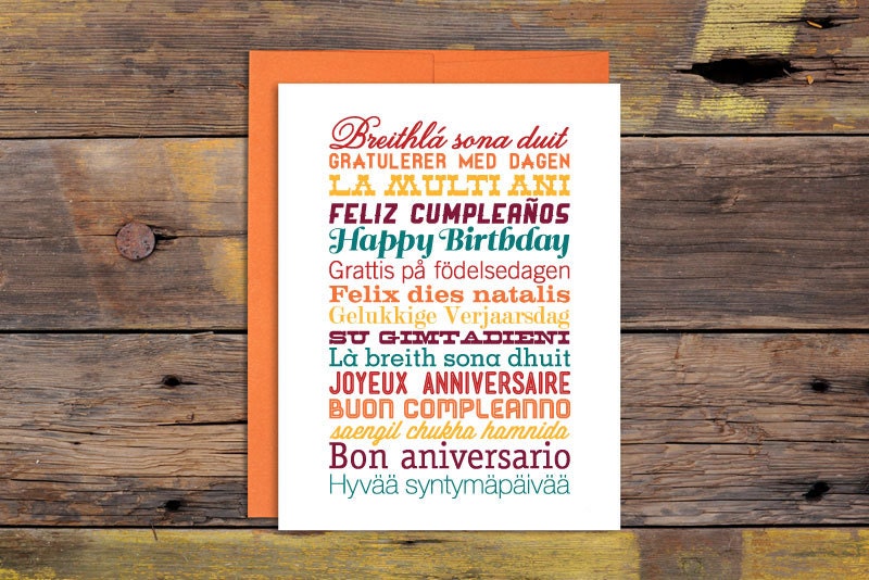 Happy Birthday Languages Bouquet Greeting Card