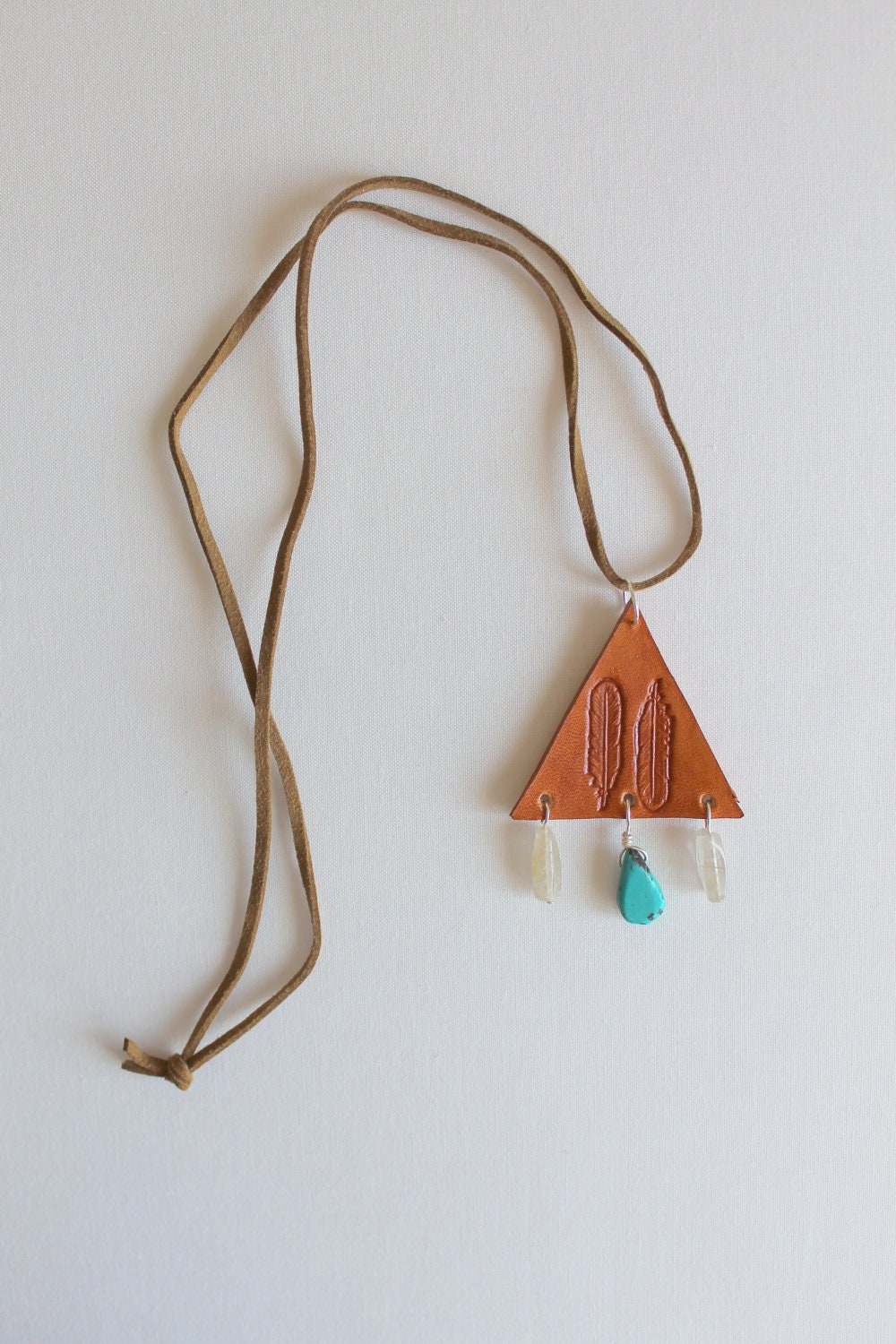 Leather Stamped Necklace Feathers