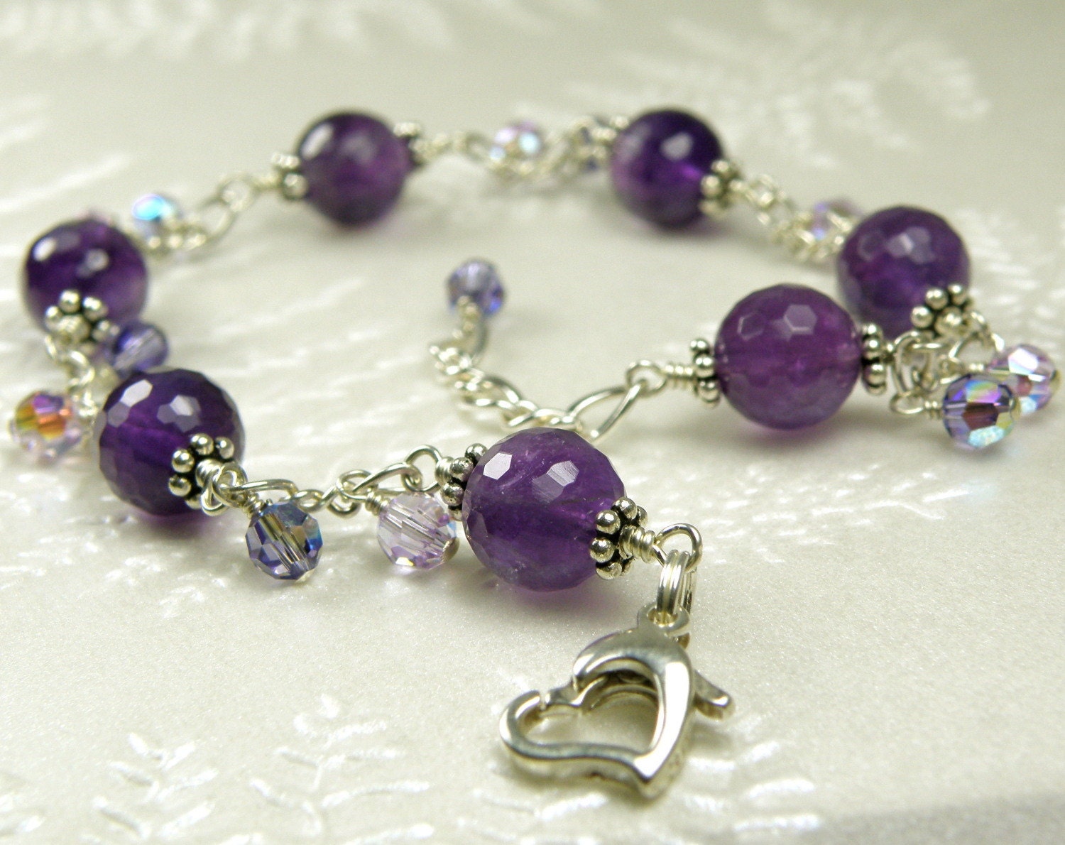 Amethyst Bracelet, Purple, Violet, Gemstone, Sterling Silver, Handmade Jewelry, February Birthday, Spring Fashion