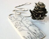 Rustic Birds pendant scrimshaw vintage ivory piano key with sterling silver chain holiday gift - KneeDeepOriginals
