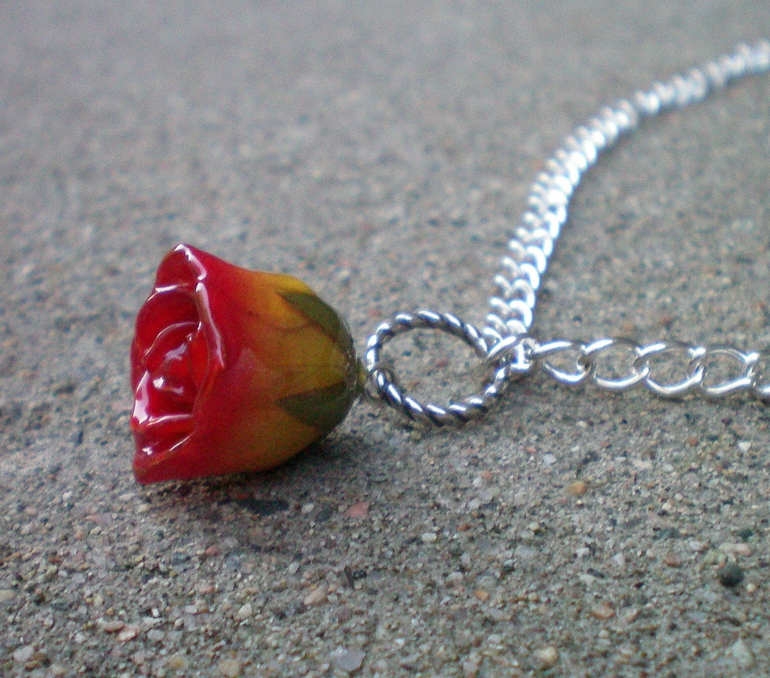 REAL Delicate Yellow Red ROSEBUD Enhancer, Adjustable Sterling Curb Chain Necklace