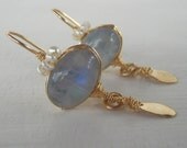 Moonstone Crown Earrings with Freshwater Pearl in 14K Gold Filled
