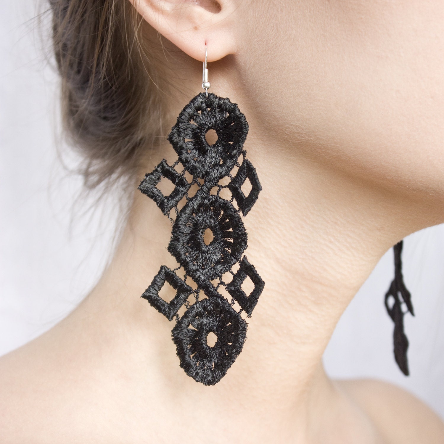 Lace earrings - Tiles -  Black