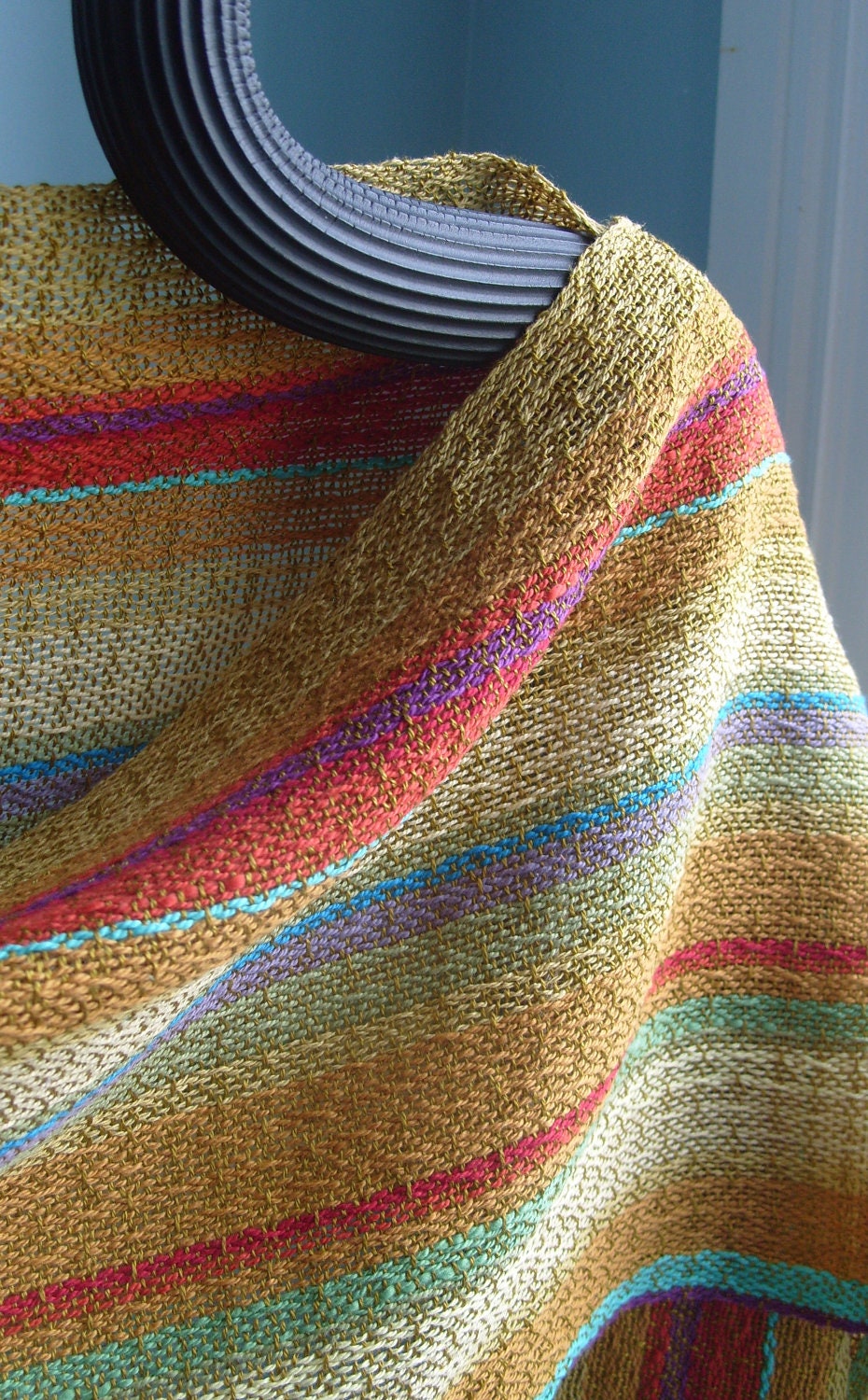 Handwoven Shawl, Woven Scarf, Wrap, Painted Mountains
