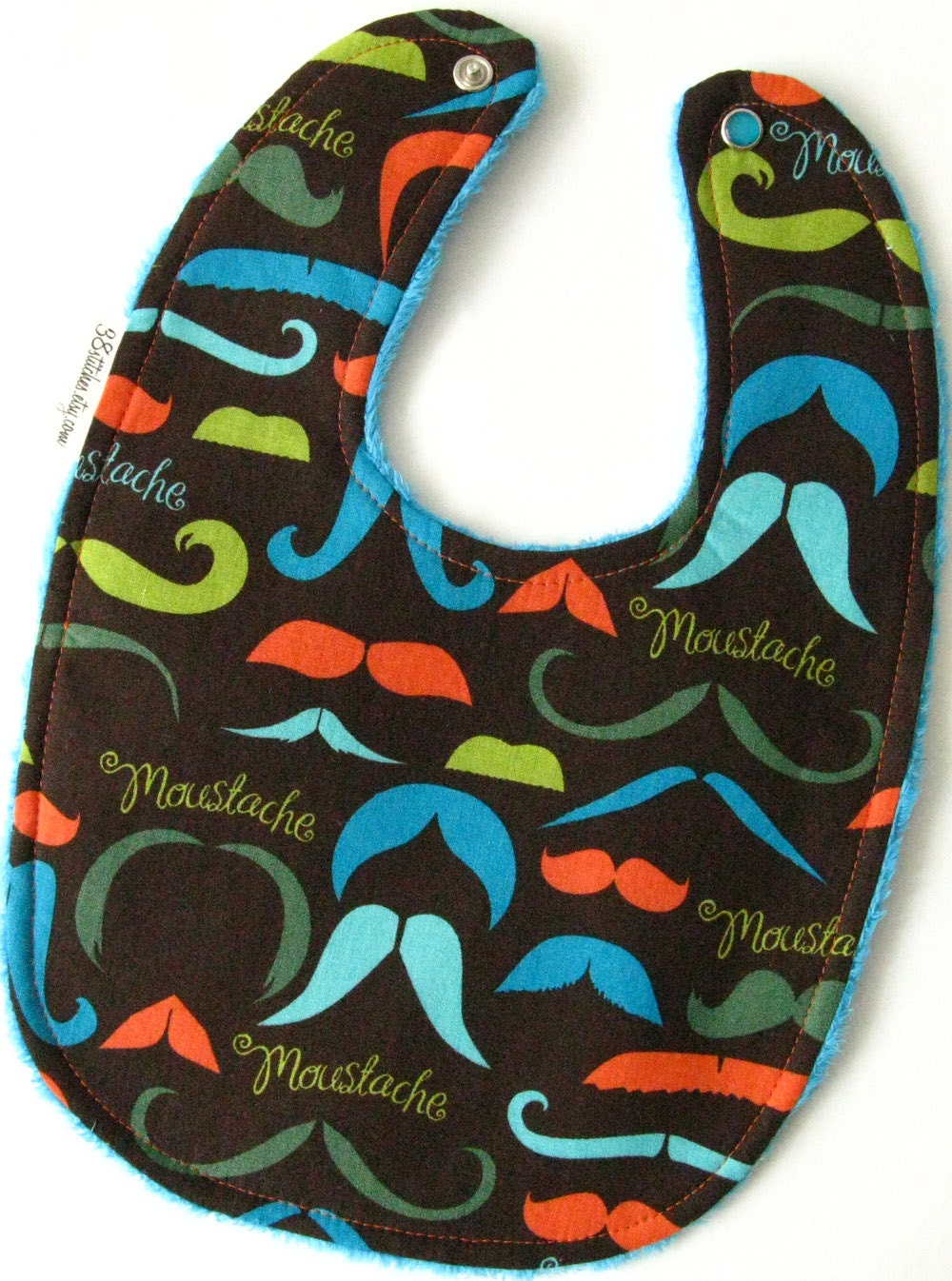 Baby Bib - Mustache on Aqua Blue Minky
