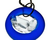 Simply Upcycled Glass Pendant Necklace - Cobalt with Clear center