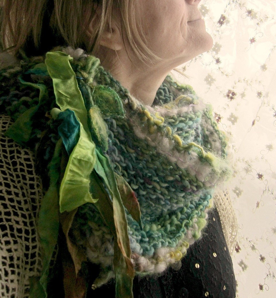 handknit infinity scarf  cowl loop neckwarmer - enchanted forest sanctuary