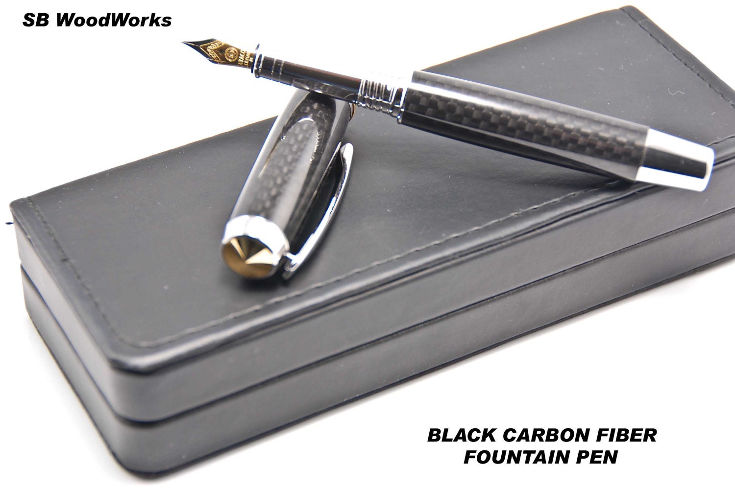 Rhodium and 24kt Gold Black Carbon Fiber Gentlemen's Fountain Pen