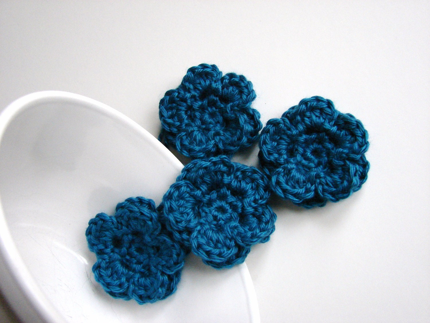 Ocean Blue Crochet Flower Appliques - Set of 4 - Embellishments Supplies Adornment Floral DIY Craft Project - MADE to ORDER