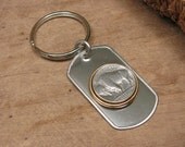 Coin Jewelry - Gift for Man - Genuine Buffalo Nickel, Indian Head Nickel Stainless Dog Tag Key Chain
