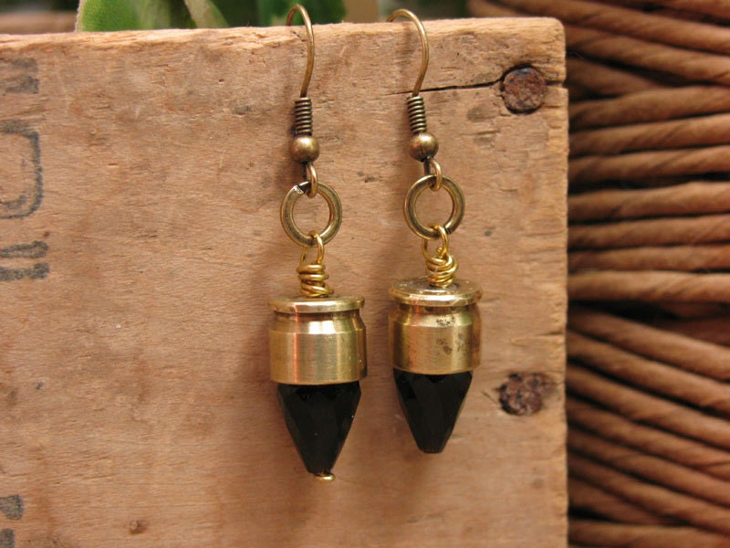 Bullet Casing Jewelry - Petite Upcycled 223 Military Issue Cut Rifle Casings with Pretty Teardrop Crystal Bullet Tips
