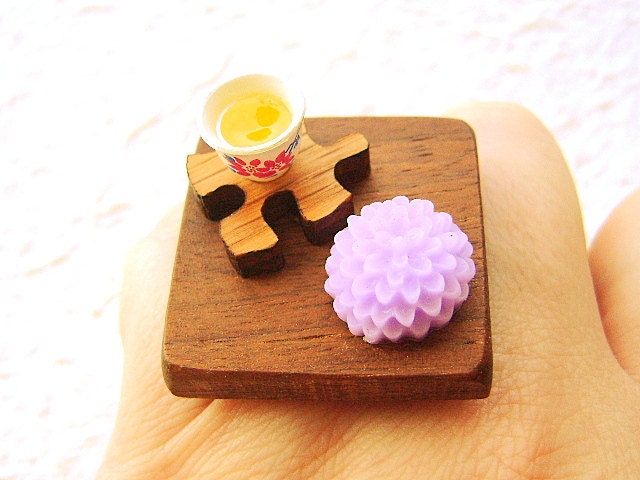 Green Tea Ring Traditional Japanese  Miniature Food Jewelry