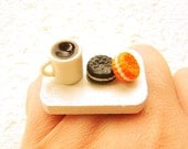 Coffee Ring  Miniature Food Jewelry Halloween Cookies And Coffee