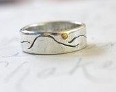 custom silver yellow gold wedding band. eco friendly mountain landscape band . unisex unique engagement ring