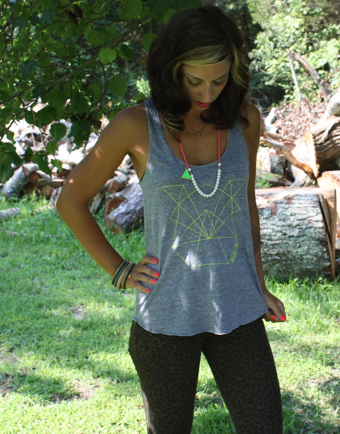 Seven Ply Triangle Play-Grey and Neon Yellow Size Medium