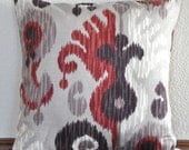Decorative Pillow Cover Ikat  Pillow Cover Wine Purple Eggplant on Gray Background 20x20 inch Linen Blend Cushion Cover