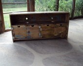 48 Inch wide Old Barn Wood Look TV Cabinet Storage bench SHABBY CHIC Entertainment Center Heavily distressed Primitive Plazma Big Screen T V