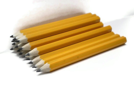 Vintage Pencils Mini Golf Wooden Shiny Yellow Gold for Jewelry Making or Teacher Supply Collectibles Back to School Supplies Short Wood