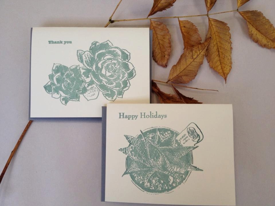 Letterpress Notecards - Succulents - boxed set of 5 (choose message)