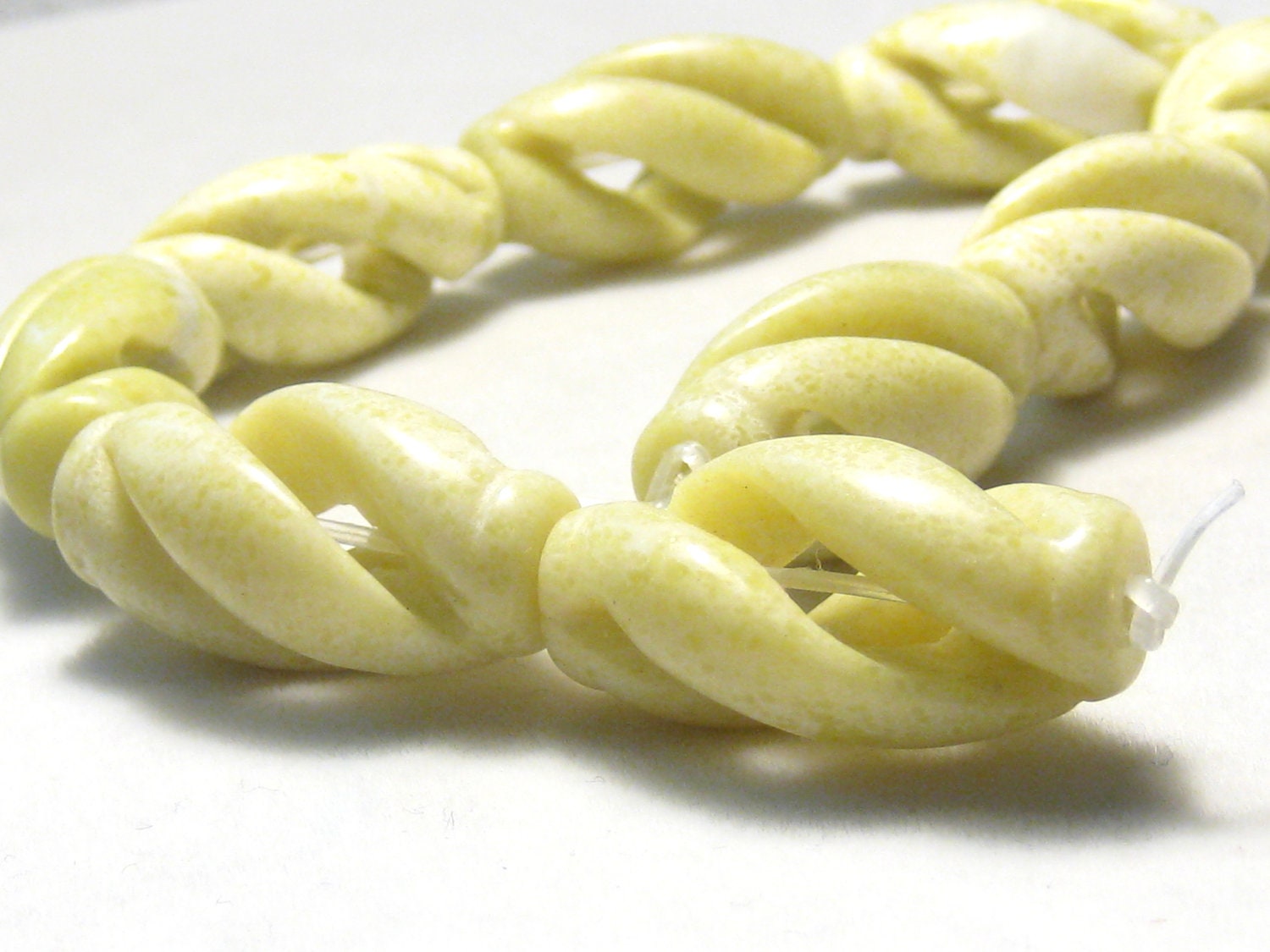 Fancy Carved Spiral Peridot Jasper Tube Beads 30x14mm 11 inch strand