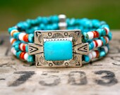 Vintage Sterling Turquoise Bracelet Cuff Turquoise Coral Signed