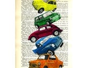 Cars Original Mixed Media - Art Painting on Digital Print Italian Vintage paper dicitionary hand painted