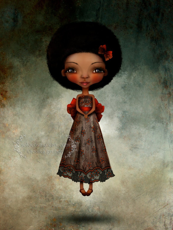 Art Print - "Happy Thoughts" - Medium A4 8.5x11 or 8x10 Giclee Fantasy Art Print - Peter Pan Inspired Little Girl - Art by Jessica Grundy