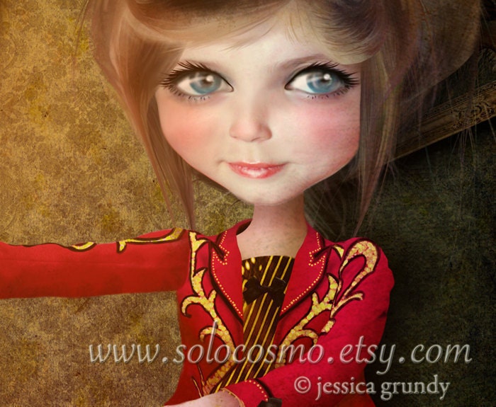 5x7 Circus Art Print - "Ring of Fire" - Small Size Giclee Print of Original Artwork of Little Girl Playing Circus Ringmaster With Baby Tige