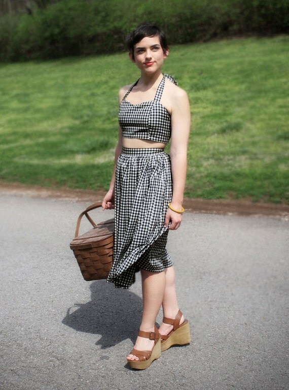Handmade Playsuit, Crop Top, Black & White Gingham xs-s-m-l