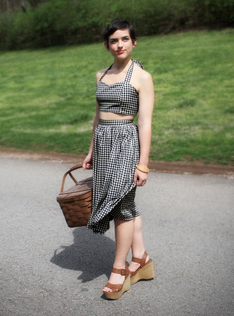 Handmade Playsuit, Crop Top, Black & White Gingham xs-s-m-l