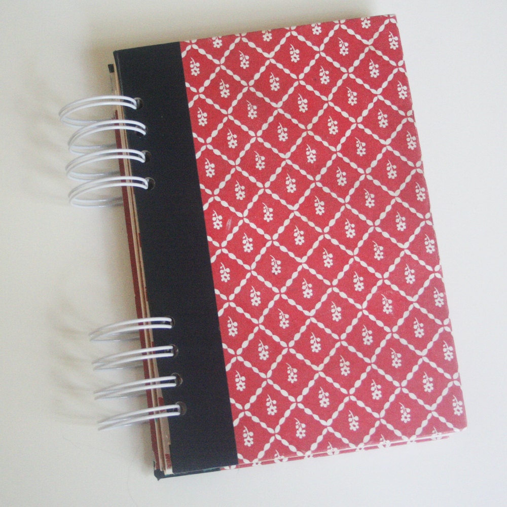vintage upcycled spiral bound art journal, red and white