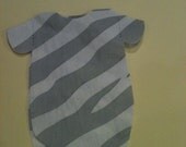 Baby shower napkins shaped like onesies in grey and white zebra stripes. Pack of 30. Il_170x135