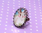 Lolita, fairy kei, woodland, whimsical, jackalope, imaginary, animal, bunny, rabbit, statement ring